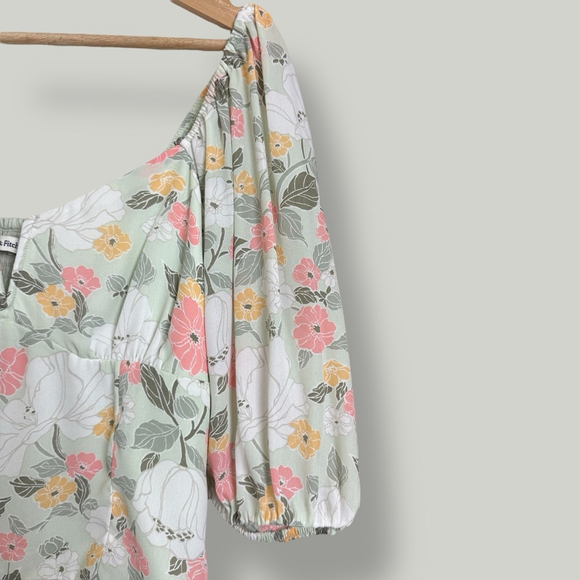 ABERCROMBIE & FITCH Blouse Women Size Small Green Floral 3/4 Sleeves Cropped Top - Picture 5 of 12